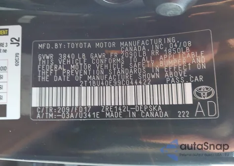 2009 Toyota Corolla S from USA, damaged, VIN 2T1BU40E99C044422